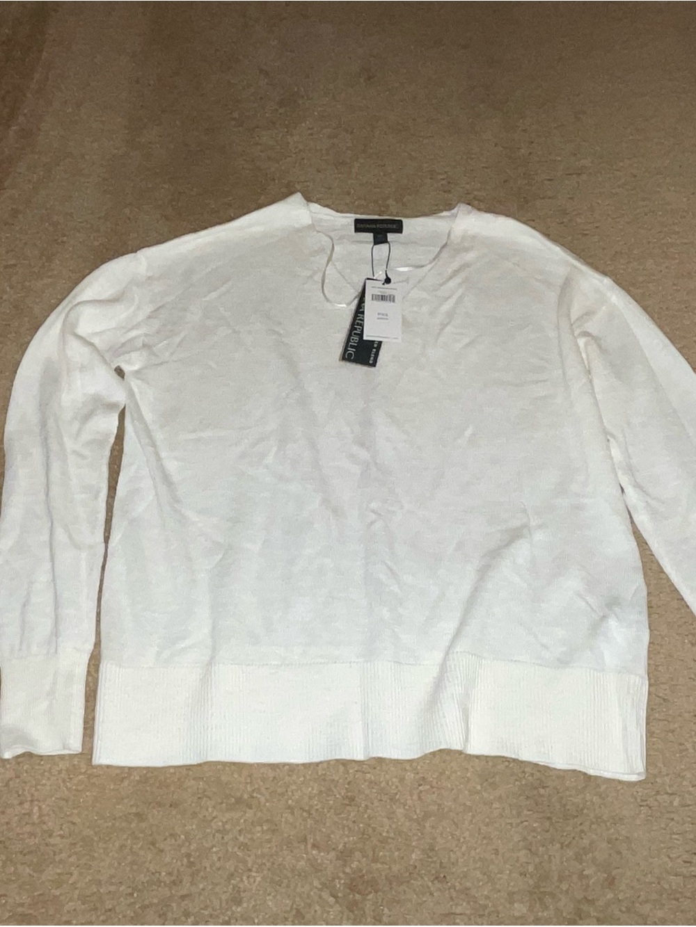 Banana Republic White V-Neck Lightweight Sweater